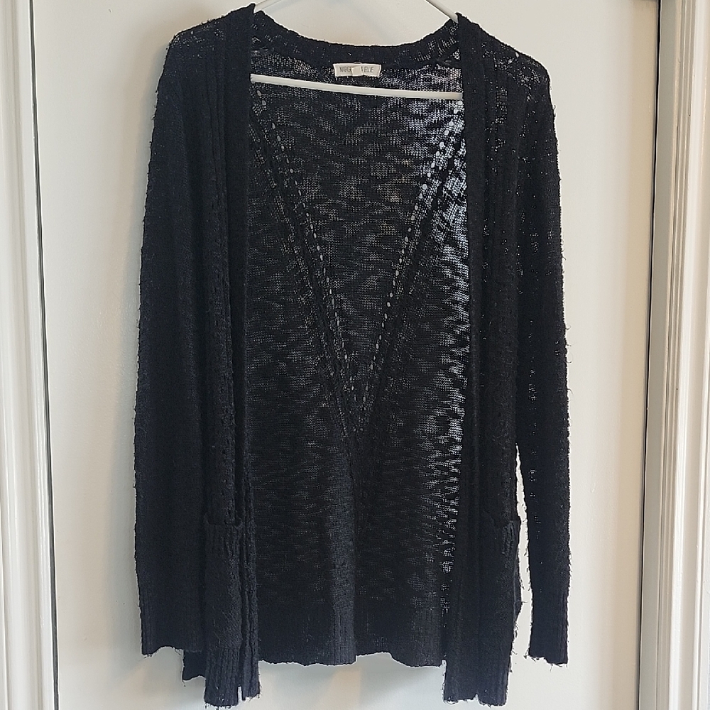 Margeaux And Ellie Black Cardigan Sweater Lightweight Knit